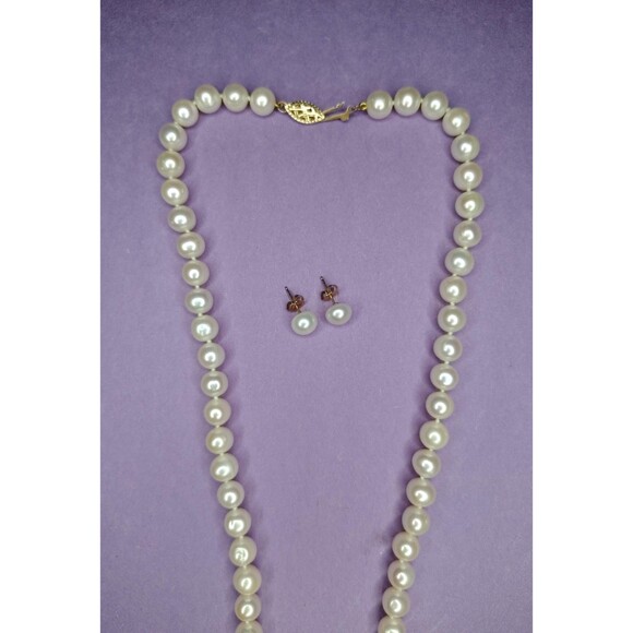 Vintage CP Pearl Necklace Earrings Set 14K Gold Filigree Clasp Bridal Jewelry 2x - Picture 14 of 16